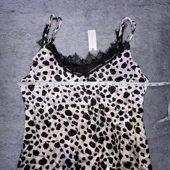 Anthropologie Women's Medium‎ Animal Print Lace Trim Slip Dress Midi Black NEW - Picture 11 of 16